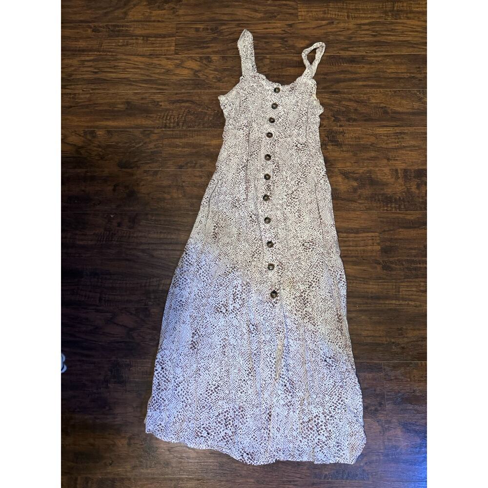 JAPNA Sundress Womens Leopard Print Button Front Smocked Straps Rayon Sz:Medium - Picture 1 of 4